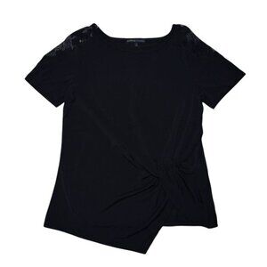 Black short sleeve blouse with lace on the shoulders by Adrienne Vittadini, NWT.